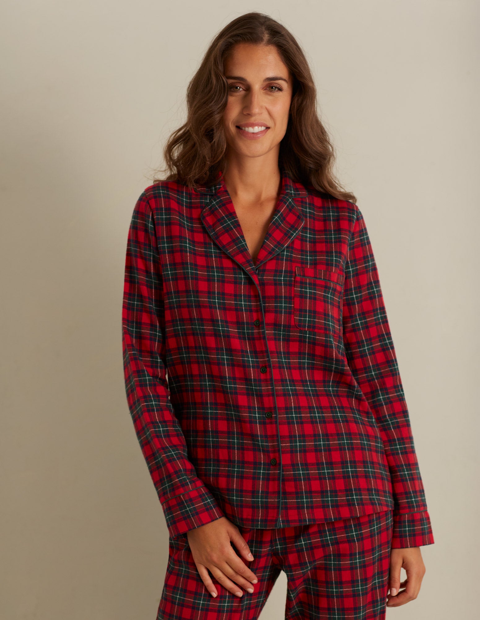 Tartan Family Woman Long-Pyjamas with front opening